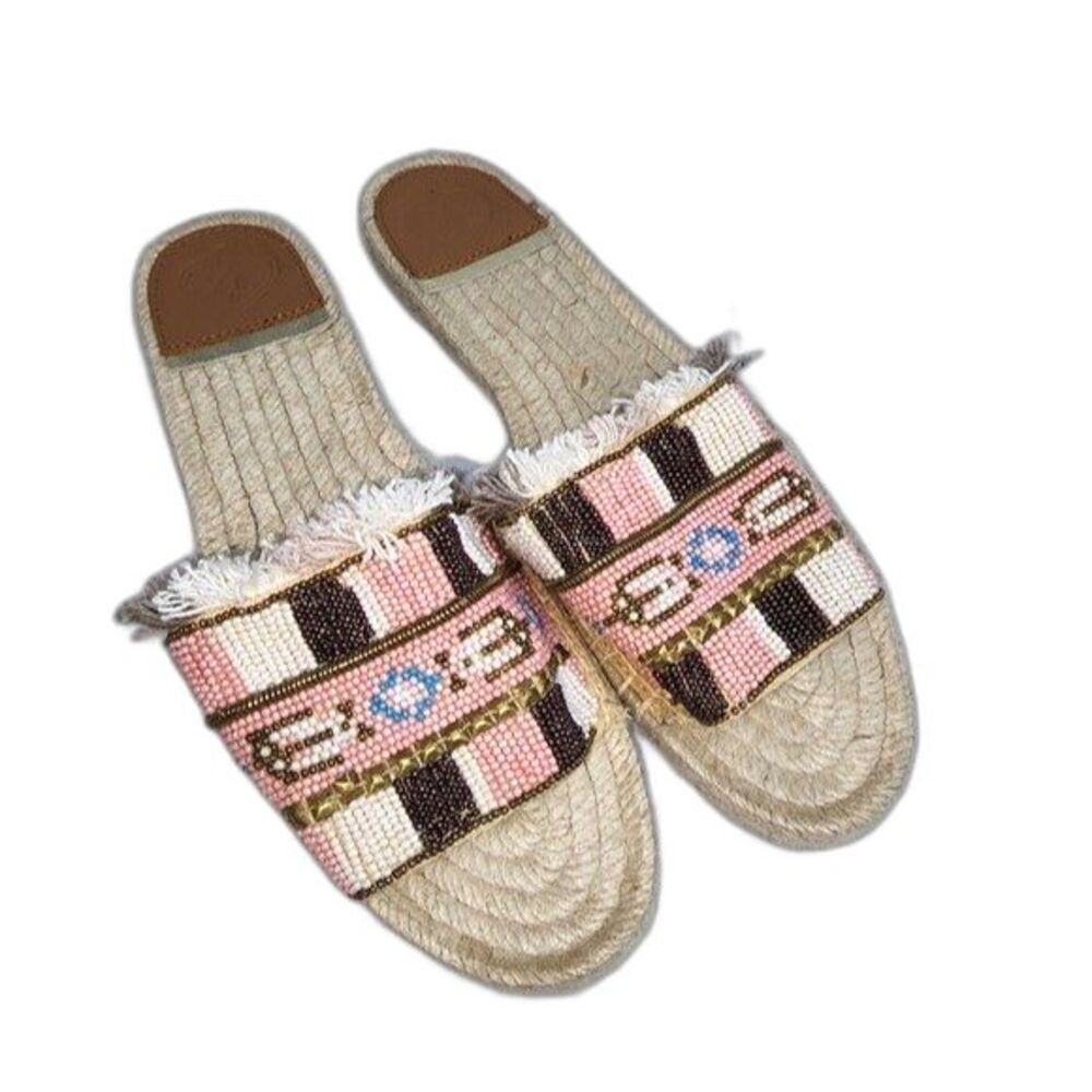 Z&L Pink Beaded Espadrilles Slides Sandals Size EU 37/US‎ 6